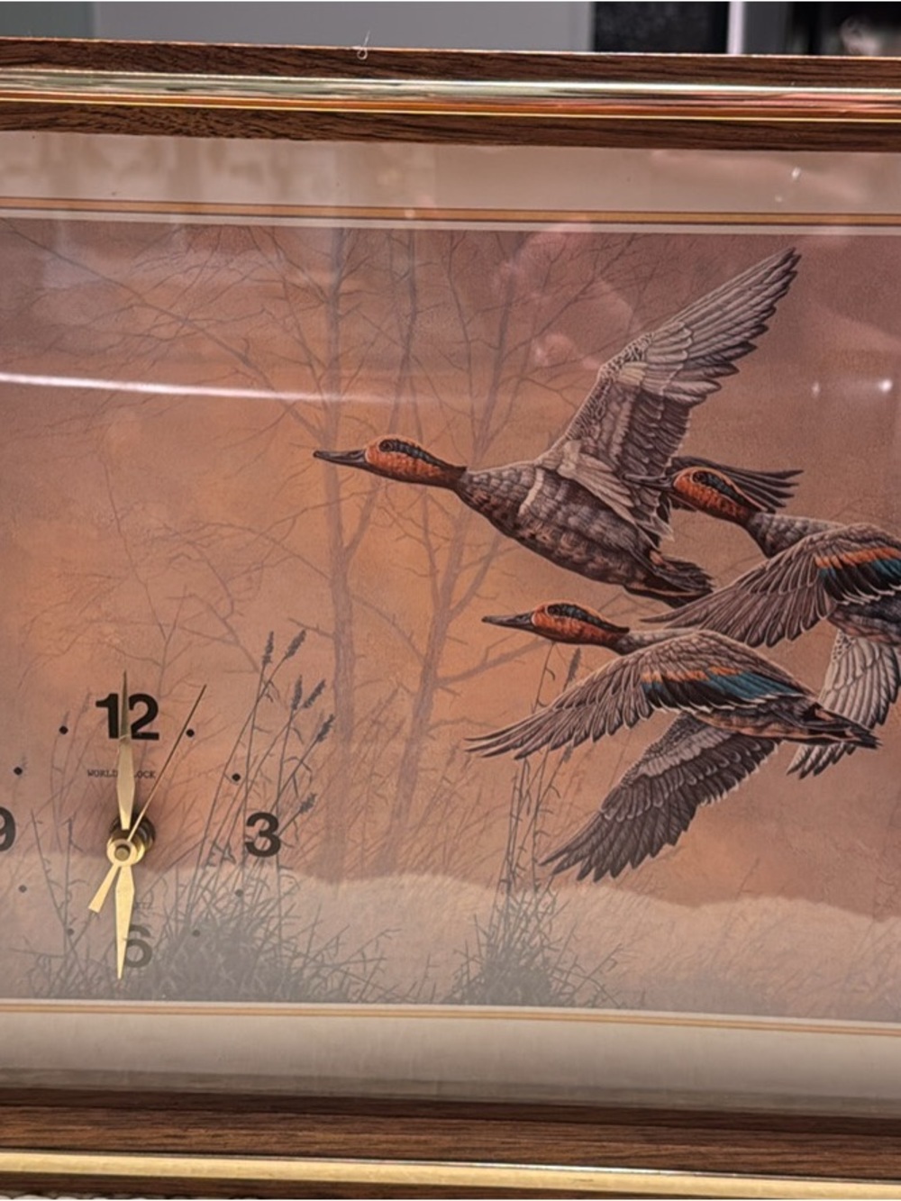 Vintage Framed Duck Flight Wall Clock - Brown/Tan